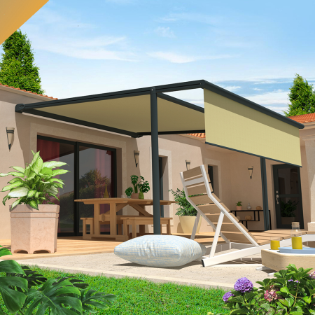 copy of Pérgola cofre FINISTERRE a medida Motorizado con mando a distancia y sistema de emergencia + led + bambalina INTERSUN - 