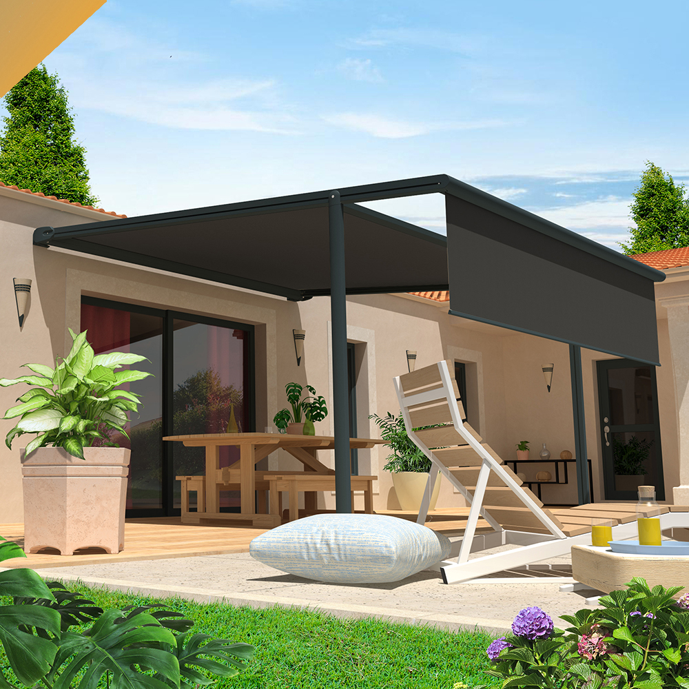 Pérgola cofre FINISTERRE 4,00x4,00 M Motorizado con mando a distancia y sistema de emergencia + led + bambalina INTERSUN - 2