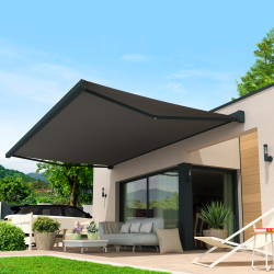 Toldo cofre RIBADEO Antracita 4,00x3,50 M con luz led motorizado con lona gris oscuro jaspeado SUNSTYL - 1