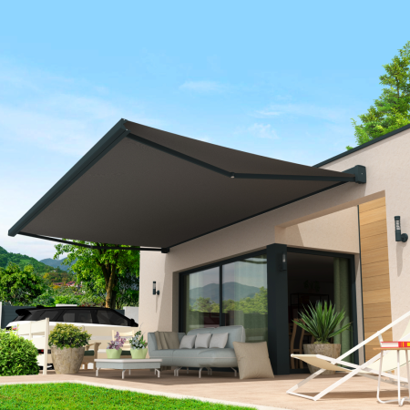 Toldo cofre RIBADEO Antracita 4,00x3,50 M con luz led motorizado con lona gris oscuro jaspeado SUNSTYL - 1