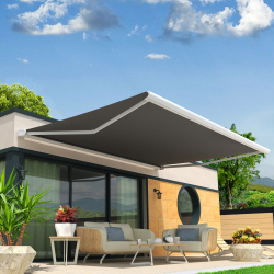 Toldo cofre ALTEA Blanco 5,00x3,50 M motorizado lona gris oscuro jaspeado SUNSTYL - 1