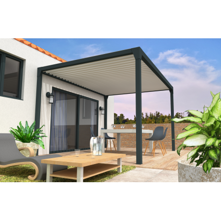 Pérgola bioclimática GREGAL autoportante - Blanco - 3,50x4,00 M - Motorización con pistón eléctrico y mando a distancia INTERSUN