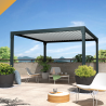 Pérgola bioclimática GREGAL autoportante - Gris/Blanco - 3,50x4,00 M - Motorización con pistón eléctrico y mando a distancia INT