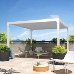 Pérgola bioclimática GREGAL autoportante - Blanco - 3,50x4,00 M - Motorización con pistón eléctrico y mando a distancia INTERSUN