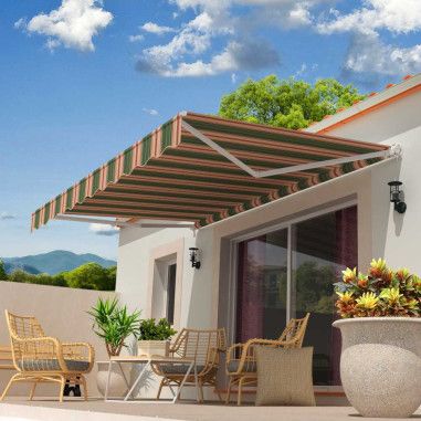 Toldo Luarca blanco 4,00x2,50 M Manual con manivela lona rayas